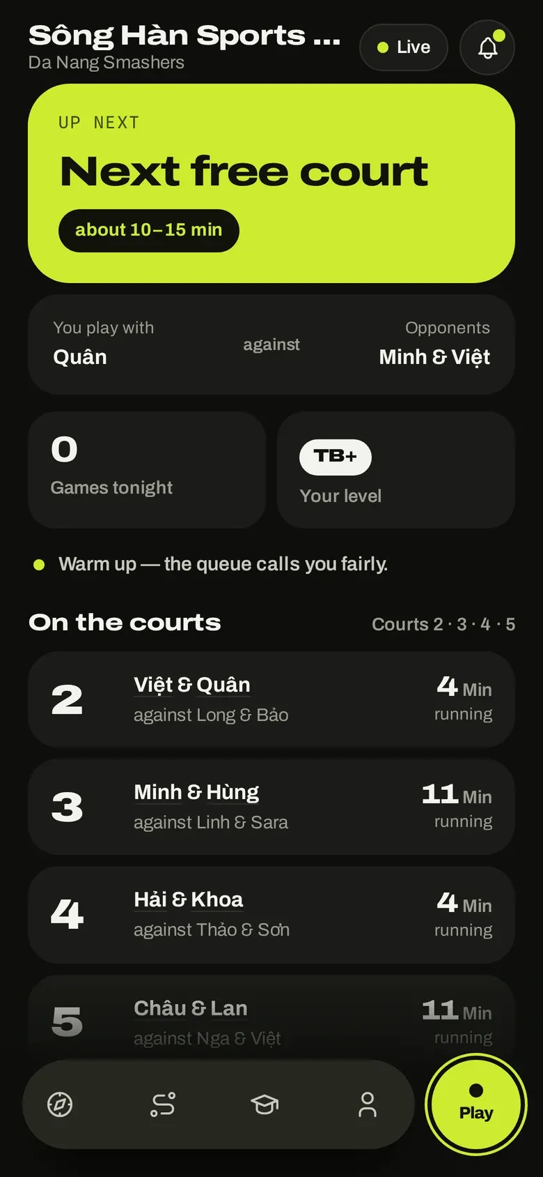 minton: next free court with partner and opponents